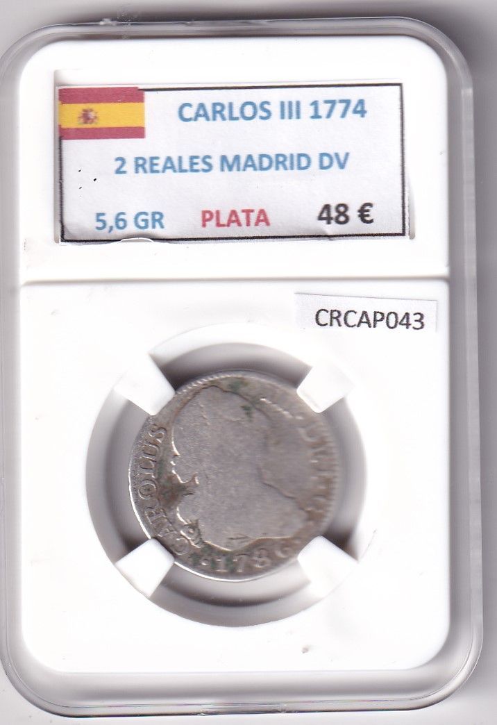 imagen-13-33358.jpg CRCAP043 MONEDA ESPAÑA CARLOS III 2 REALES 1774 MADRID DV - Imagen 1