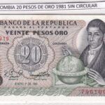 CRBX3026 BILLETE COLOMBIA 20 PESOS DE ORO 1981 SIN CIRCULAR
