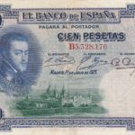 CRBS0420  BILLETE ESPAÑA 100 PESETAS 1925 CON DOBLE RESELLO MBC