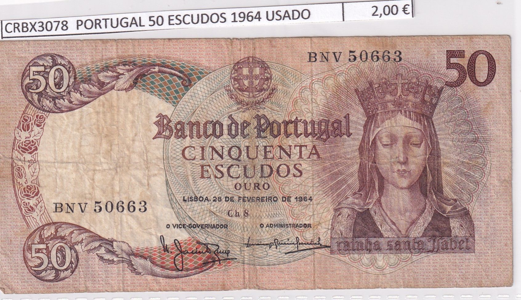 imagen-13-33433.jpg CRBX3078 BILLETE PORTUGAL 50 ESCUDOS 1964 USADO - Imagen 1