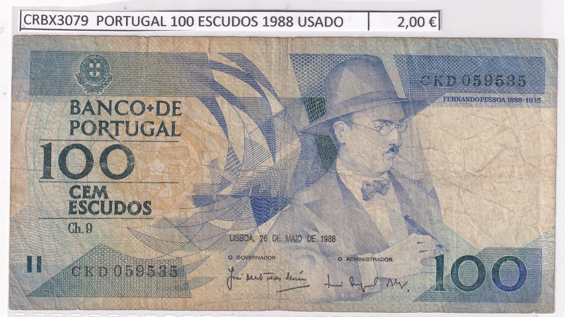 imagen-13-33434.jpg CRBX3079 BILLETE PORTUGAL 100 ESCUDOS 1988 USADO - Imagen 1
