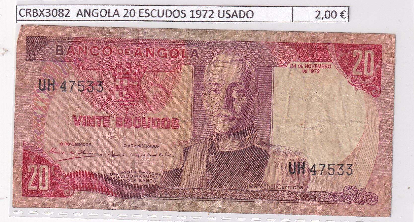 imagen-13-33437.jpg CRBX3082 BILLETE ANGOLA 20 ESCUDOS 1972 USADO - Imagen 1