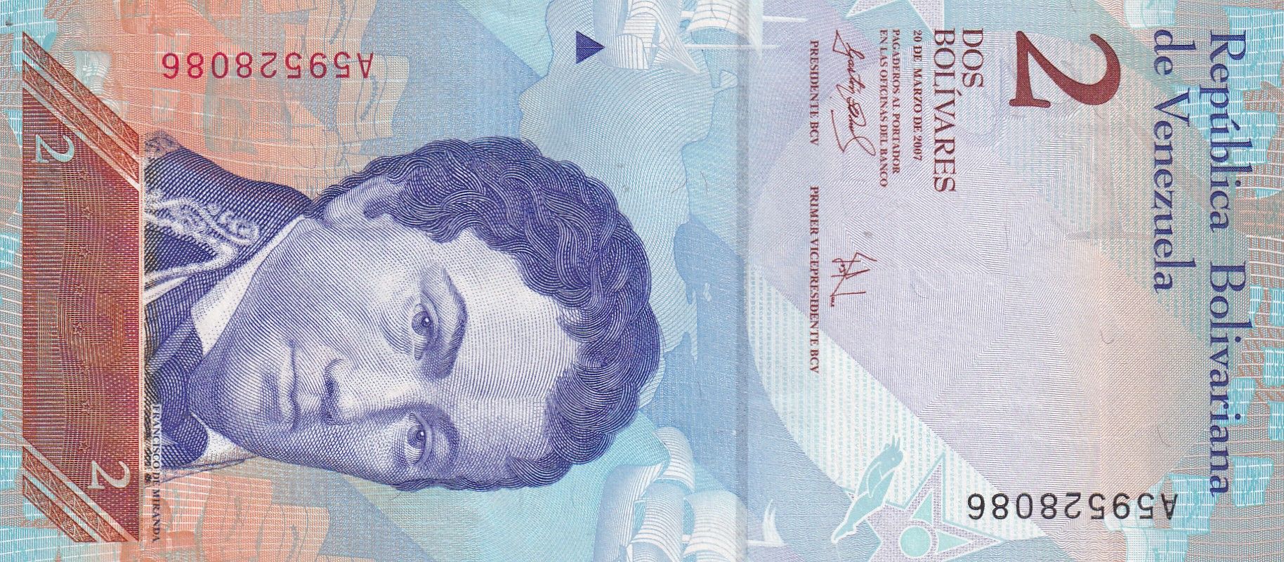 imagen-13-33472.jpg CRBX2358 BILLETE VENEZUELA 2 BOLIVARES 2007 SIN CIRCULAR - Imagen 1