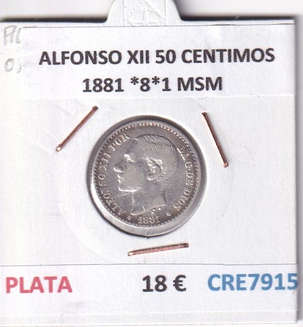 imagen-13-33667.jpg CRE7915 MONEDA ESPAÑA ALFONSO XII 50 CENTIMOS 1881 *8*1 MSM PLATA - Imagen 1
