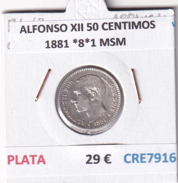 imagen-13-33668.jpg CRE7916 MONEDA ESPAÑA ALFONSO XII 50 CENTIMOS 1881 *8*1 MSM PLATA - Imagen 1