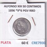 CRE7930 MONEDA ESPAÑA ALFONSO XIII 50 CENTIMOS 1896 *9*6 PGV RBO PLATA
