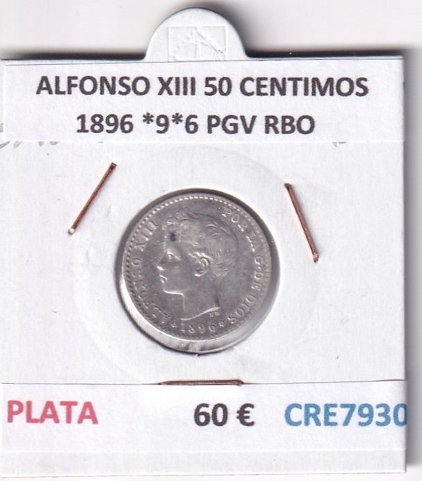 imagen-13-33682.jpg CRE7930 MONEDA ESPAÑA ALFONSO XIII 50 CENTIMOS 1896 *9*6 PGV RBO PLATA - Imagen 1