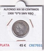 CRE7931 MONEDA ESPAÑA ALFONSO XIII 50 CENTIMOS 1900 *0*0 SMV RBO PLATA