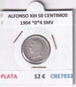 CRE7933 MONEDA ESPAÑA ALFONSO XIII 50 CENTIMOS 1904 *0*4 SMV PLATA