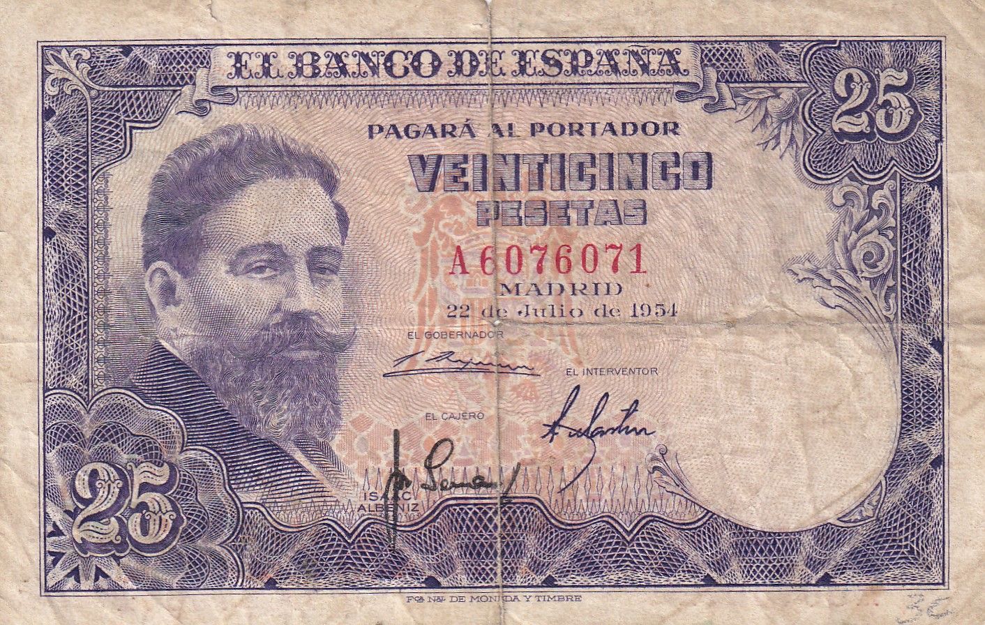 imagen-13-33734.jpg CRBS1913 BILLETE ESPAÑA 25 PESETAS 1951 SERIE A USADO - Imagen 1
