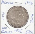 MONEDA MONACO 100 FRANCOS 1982 PLATA