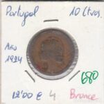 MONEDA PORTUGAL BRONCE 1924 10 CTVOS