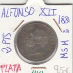MONEDA ESPAÑA PLATA ALFONSO XII 2 PESETAS 1881 PLATA
