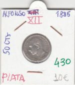 MONEDA ESPAÑA ALFONSO XII 50 CTS 1885 PLATA