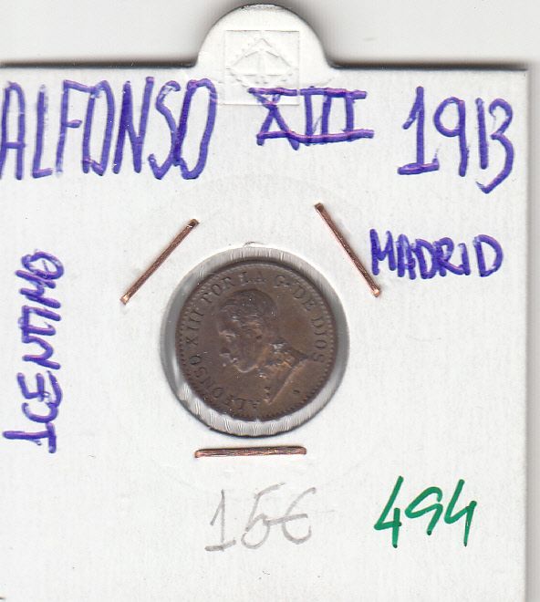 imagen-13-6606.jpg CRE0494 MONEDA ESPAÑA ALFONSO XIII 1 CENTIMO 1913 - Imagen 1