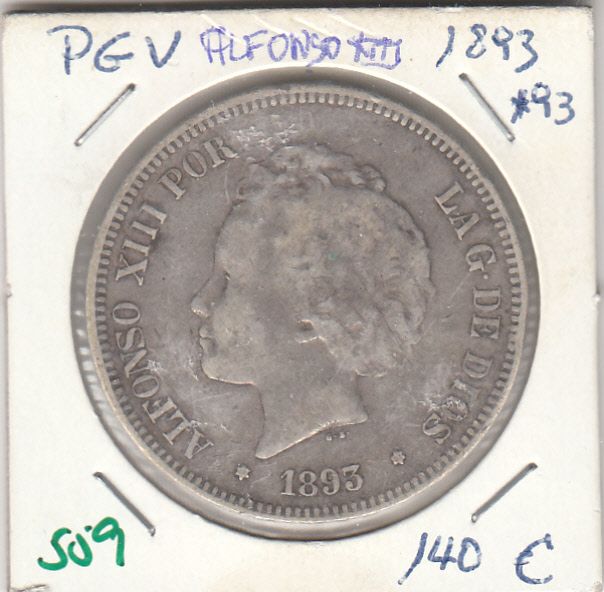 imagen-13-6634.jpg CRE0559 MONEDA ESPAÑA 5 PESETAS ALFONSO XIII 1893 PLATA - Imagen 1