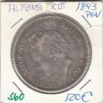 MONEDA ESPAÑA PLATA 5 PESETAS ALFONSO XIII 1893