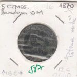 MONEDA ESPAÑA GOBIERNO PROVISIONAL 5 CENTIMOS 1870 BARCELONA OM