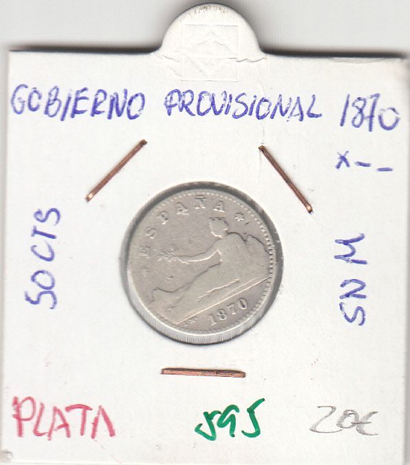 imagen-13-6659.jpg CRE0595 MONEDA ESPAÑA GOBIERNO PROVISONAL 50 CENTIMOS PLATA 1870 - Imagen 1