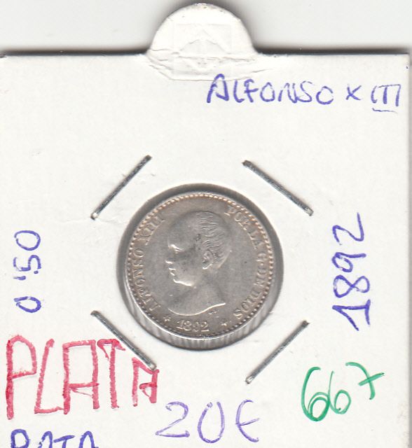imagen-13-6724.jpg MONEDA ESPAÑA ALFONSO XIII 50 CENTIMOS 1892 PLATA - Imagen 1