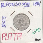 MONEDA ESPAÑA ALFONSO XIII 50 CENTIMOS 1894 PLATA