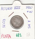 MONEDA ESPAÑA ALFONSO XIII 50 CENTIMOS 1900 PLATA