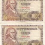 PAREJA CORRELATIVA BILLETES ESPAÑA 100 PESETAS 1948