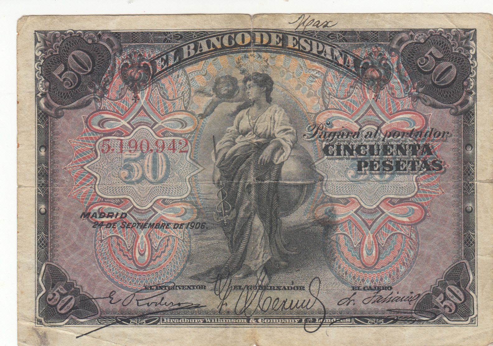 imagen-13-7399.jpg BILLETE ESPAÑA 50 PESETA 1906 CON RESELLO RARO - Imagen 1