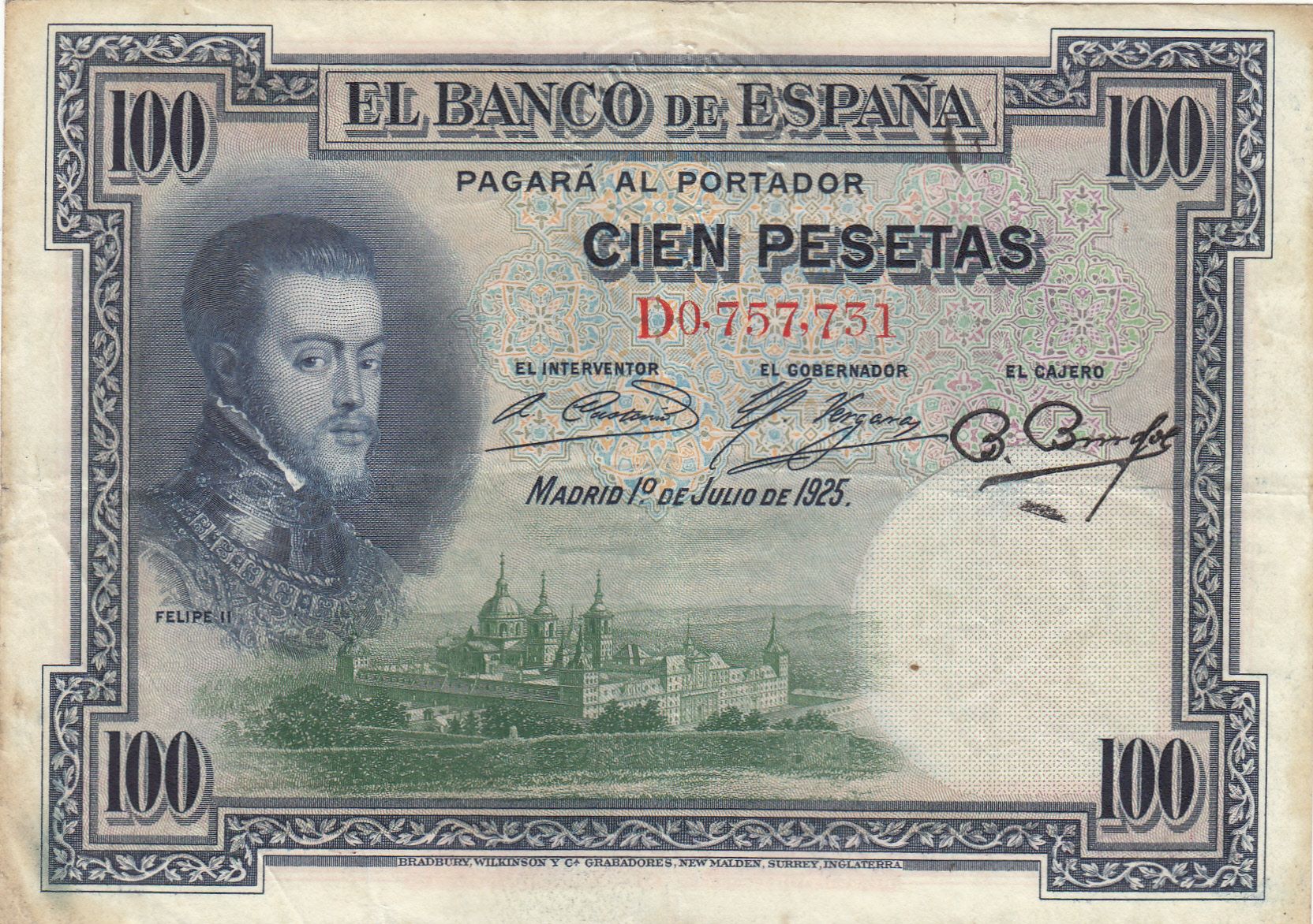 imagen-13-7407.jpg BILLETE ESPAÑA 100 PESETA 1925 CON RESELLO - Imagen 1