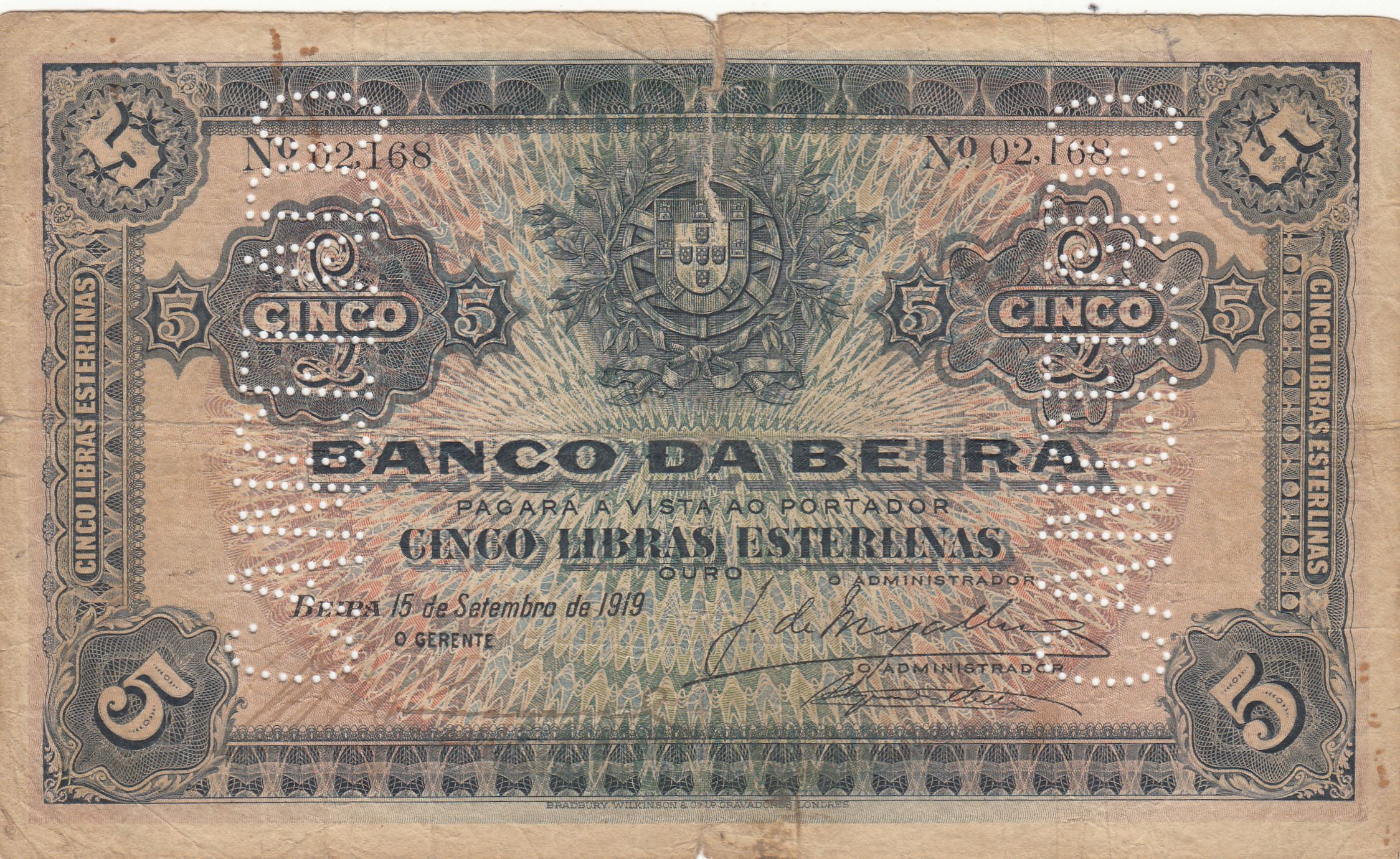 imagen-13-8470.jpg CRBX122 BILLETE MOZAMBIQUE 5 LIBRAS 1919 MC - Imagen 1