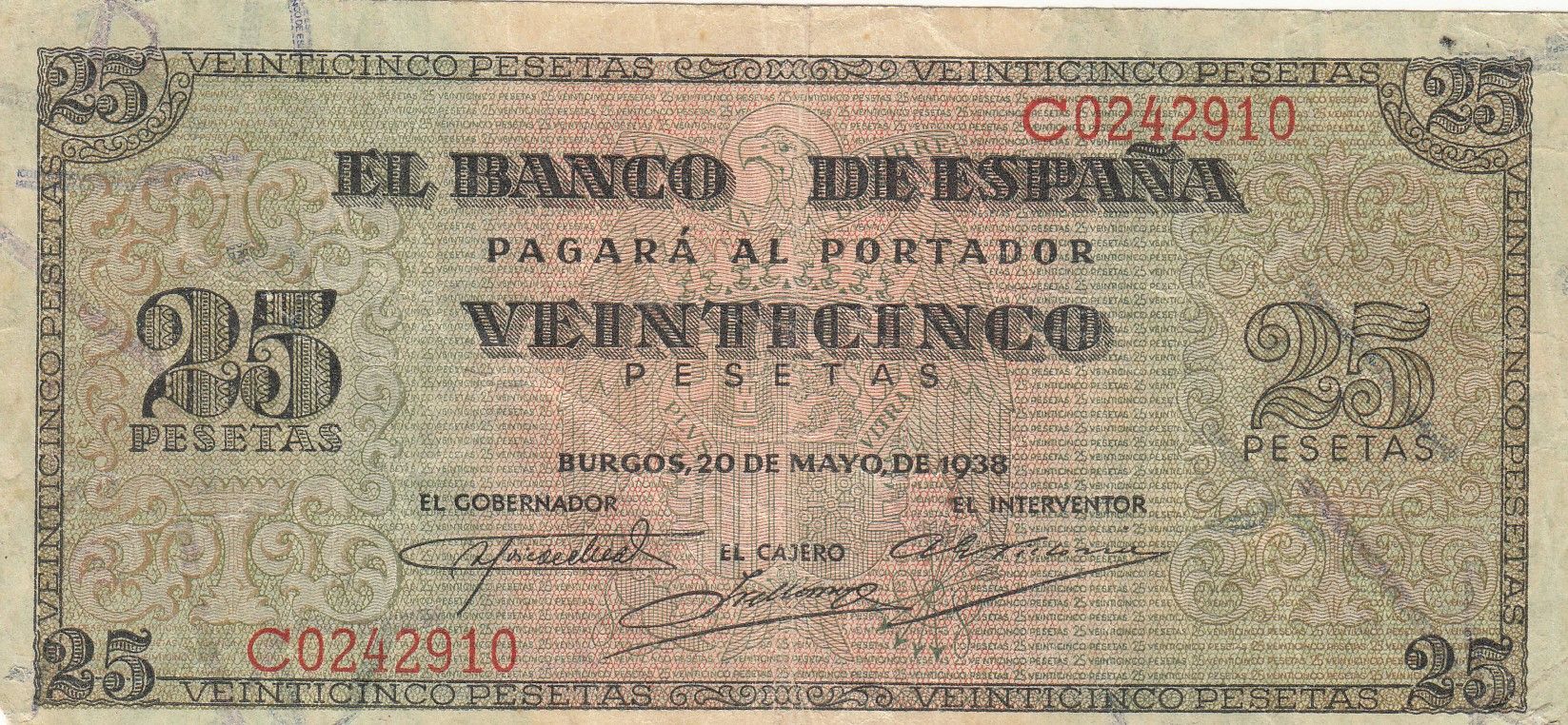 imagen-13-8562.jpg CRBS0463 BILLETE ESPAÑA 25 PESETAS 1938 MBC- - Imagen 1