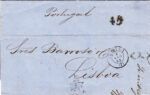 CRCAR008 ESPAÑA (PREFILATELIA) CARTA COMPLETA DE SEVILLA A LISBOA 1862 NUMERAL 45 EN EL FRENTE Y AL DORSO MARASELLOS OVALADO LIS