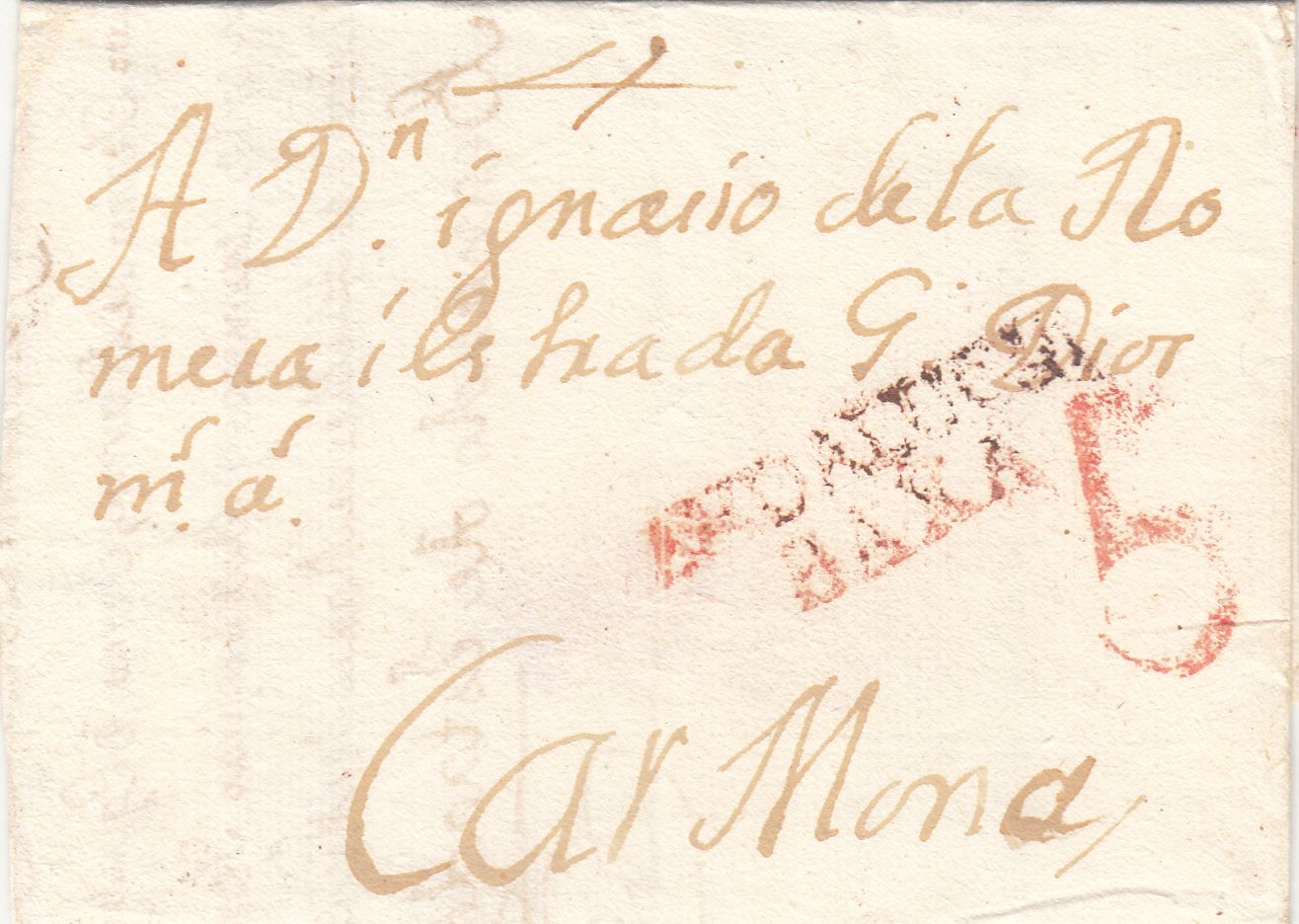 imagen-13-8884.jpg CRCAR015 ESPAÑA (PREFILATELIA) FRAGMENTO DE PORTEO 5 EN ROJO - Imagen 1