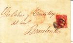 CRCAR021 CARTA CADIZ A BARCELONA FRANQUEO 17 MATASELLO PARRILLA Y BAEZA SOBRE SELLO 6 CM ROJO