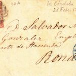 CRCAR075 CARTA COMPLETA CON SELLO Nº 33A  (PAPEL AZULADO). DE CORDOBA A RONDA. FECHADOR AZUL