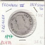 CRE1147 2 REALES FERNANDO VII 1827 SEVILLA
