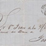 CRCAR107 CARTA COMPLETA DE SANTANDER A PALENCIA CON SELLO Nº 64. RUEDA DE CARRETA ILEGIBLE Y FECHADOR NEGRO DE SANTANDER.
