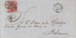 CRCAR107 CARTA COMPLETA DE SANTANDER A PALENCIA CON SELLO Nº 64. RUEDA DE CARRETA ILEGIBLE Y FECHADOR NEGRO DE SANTANDER.