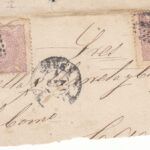 CRCAR125 FRAGMENTO CON DOS SELLOS Nº 106. MATASELLOS ROMBO DE PUNTOS Y FECHADOR CADIZ EN NEGRO.