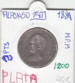 CRE1200 MONEDA ESPAÑA ALFONSO XIII 2 PESETA 1889 PLATA
