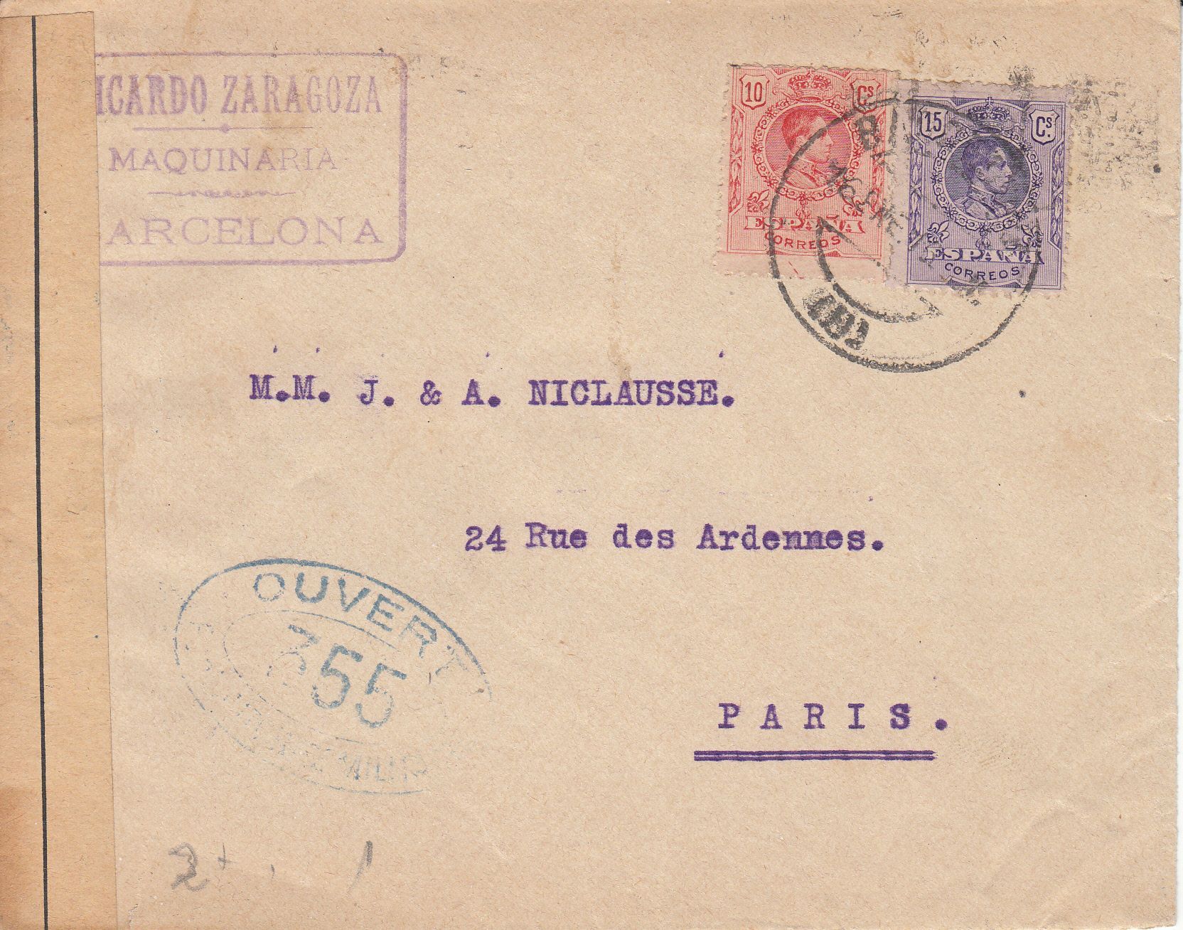 imagen-13-9555.jpg CRCAR152 SOBRE DE BILBAO A PARIS CON SELLOS Nº 269 Y 270. CENSURA MILITAR Nº 355 SEÑAL DE HABER SIDO REVISADA. - Imagen 1