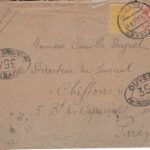 CRCAR158 SOBRE DE CARTAGENA (MURCIA) A PARIS CON SELLOS Nº 269 Y 271. FECHADOR 20-07-19 BANDA DE CENSURA MILITAR Y DOBLE MARCA N