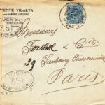 CRCAR162 SOBRE DE BARCELONA A PARIS CON SELLO Nº 274. BANDA LATERAL DE LA CENSURA FRANCESA Y MARCA Nº 351 EN OVALO NEGRO.