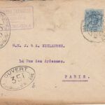 CRCAR164 SOBRE DE BARCELONA A PARIS CON SELLO Nº 274. BANDA LATERAL DE LA CENSURA FRANCESA Y MARCA Nº 351 EN OVALO NEGRO.