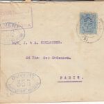 CRCAR167 SOBRE DE BARCELONA A PARIS CON SELLO Nº 274. BANDA LATERAL DE LA CENSURA FRANCESA Y MARCA Nº 356 EN OVALO NEGRO.