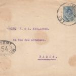 CRCAR169 SOBRE DE BARCELONA A PARIS CON SELLO Nº 274. BANDA LATERAL DE LA CENSURA FRANCESA Y MARCA Nº 354 EN OVALO NEGRO.