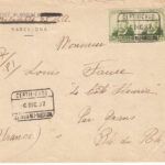 CRCAR182 SOBRE DE BARCELONA A GRANS (FRANCIA) CON SELLO 672 -2- MATASELLO CERTIFICADO DE LA ESTAFETA Nº 2 DE BARCELONA  AL DORSO