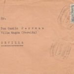 CRCAR218 SOBRE DE HERNANI A SEVILLA CON SELLO Nº 925. MATASELLO CAJA POSTAL DE AHORROS.