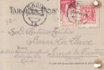 CRCAR227 TARJETA POSTAL CON TALADRO DE ARCHIVO DE CADIZ A JEREZ. CON SELLOS Nº 964 Y VIÑETA DE LA SEMANA SANTA. MATASELLO CON FE