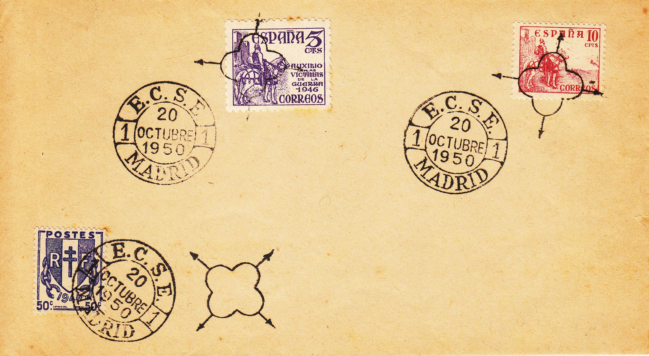 imagen-13-9688.jpg CRCAR233 SOBRE SIN DIRECCIONES. SELLOS 1045, 1062 Y SELLO DE FRANCIA. MATASELLOS CONMEMORATIVO CENTENARIO DEL SELLO ESPAÑOLEC - Imagen 1